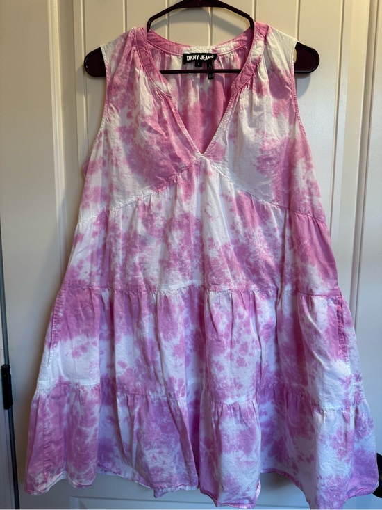 Dkny Dresses & Skirts - DKNY Pink and White Tie-Dye Tiered Sleeveless Dress